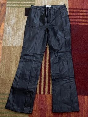 Black 100% Leather Pants with Stitch Details